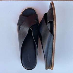 Vince Fairley Leather Slip On Slides Black Sandals